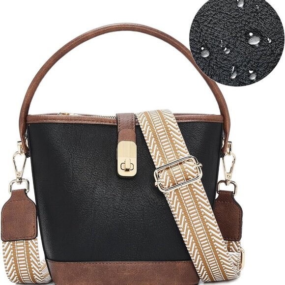 Small Vegan Leather Top-Handle Handbag with Twist Lock & Adjustable Strap - Picture 6 of 6